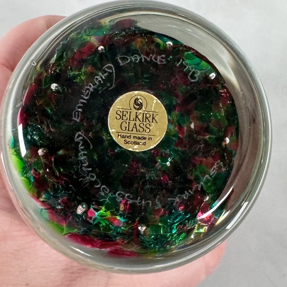 Selkirk Glass Scotland Paperweight Emerald Dance 1993‎ Handmade Art Glass Signed